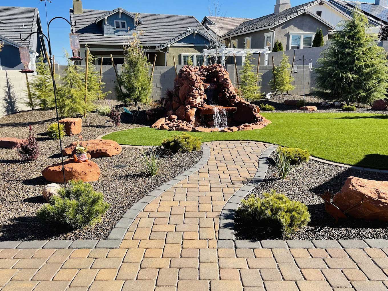 Custom Backyard Paver and Water Feature Landscaping